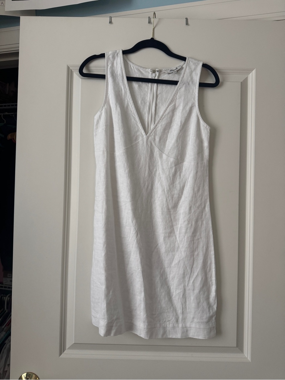 Madewell White V-Neck Sleeveless Mini Dress